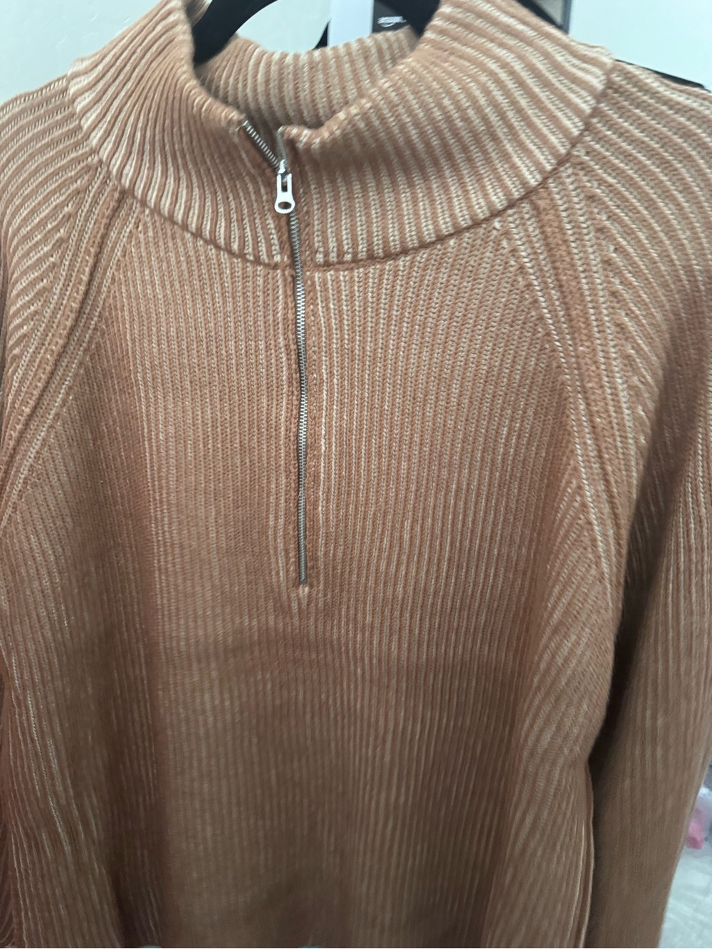 Zenana Outfitters Ribbed Half-Zip Sweater in Camel